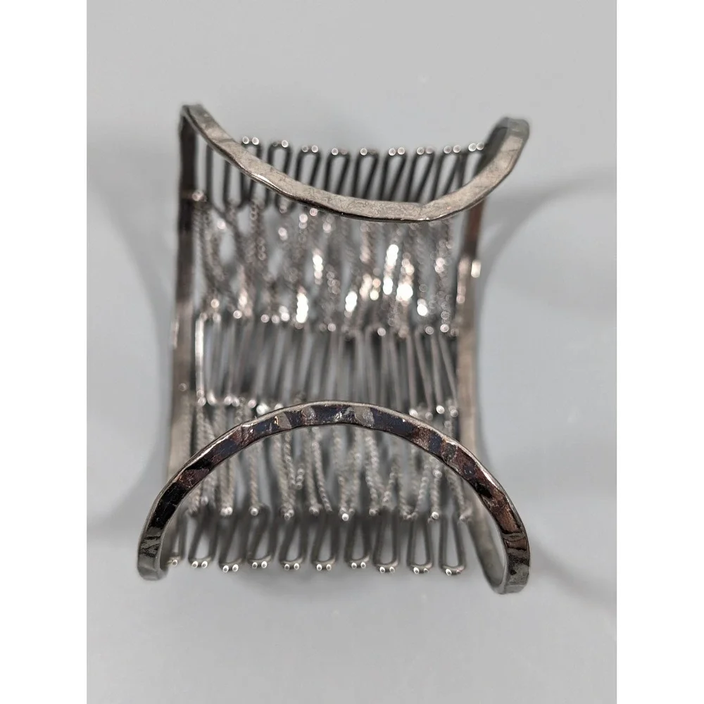 Gunmetal Gray Open Metal Work Wide Cuff Bracelet Statement Bracelet‎ 7